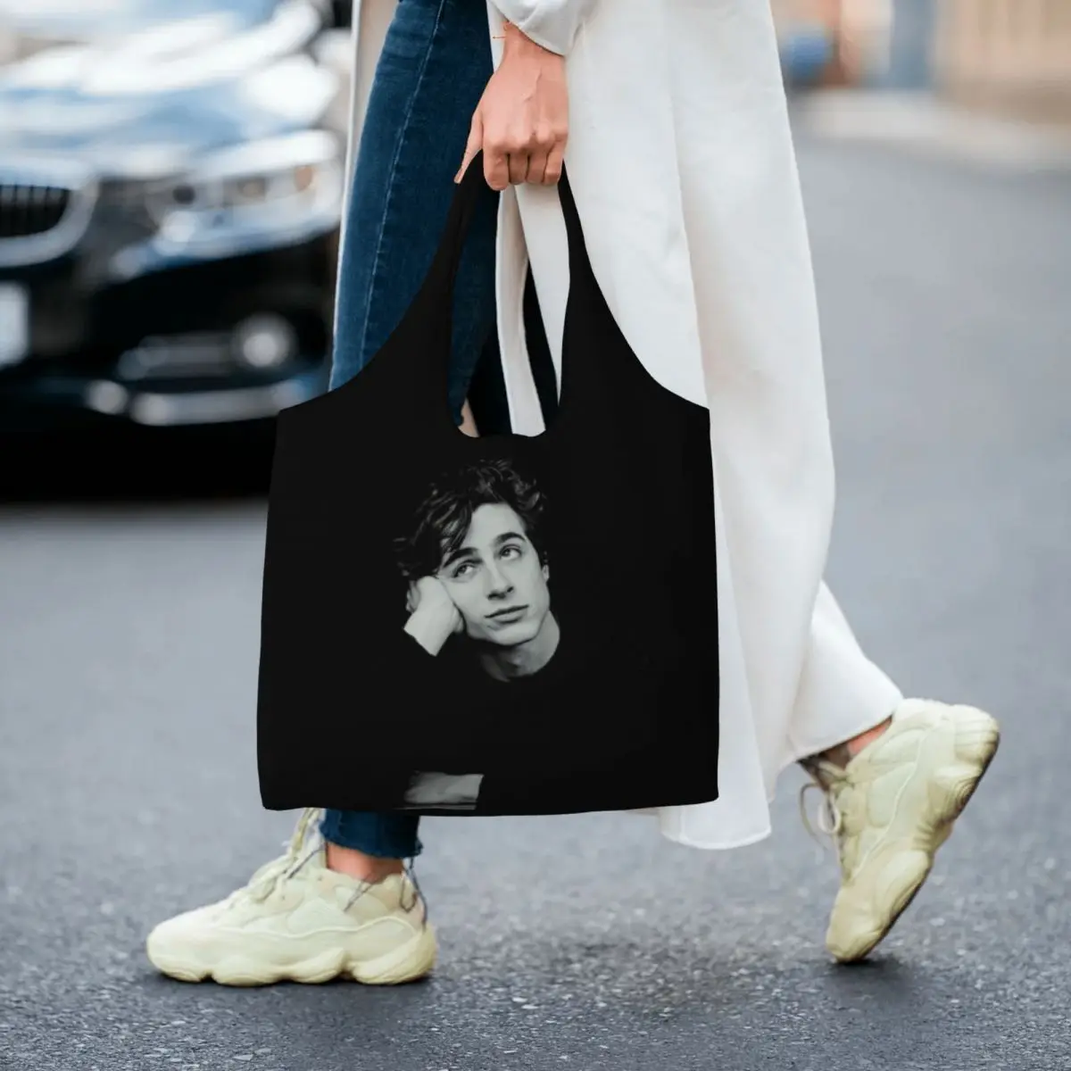 Timothee Chalamet Grocery Shopping Tote Bags Women Fashion 90s TV Actor Canvas Shoulder Shopper Bag Big Capacity Bags Handbag