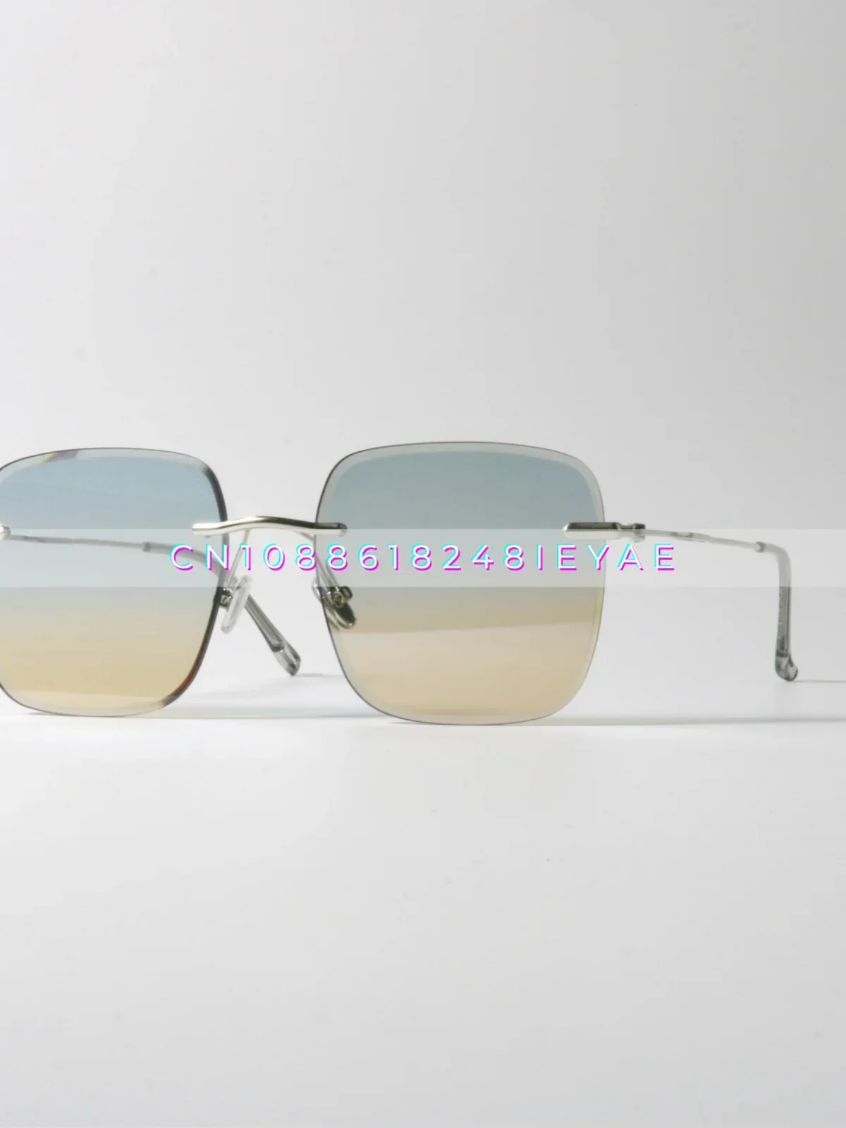 Óculos de sol quadrados sem moldura com mudança gradual de cor Uv400 Textura de proteção contra radiação UV Óculos de sol verdes personalizados