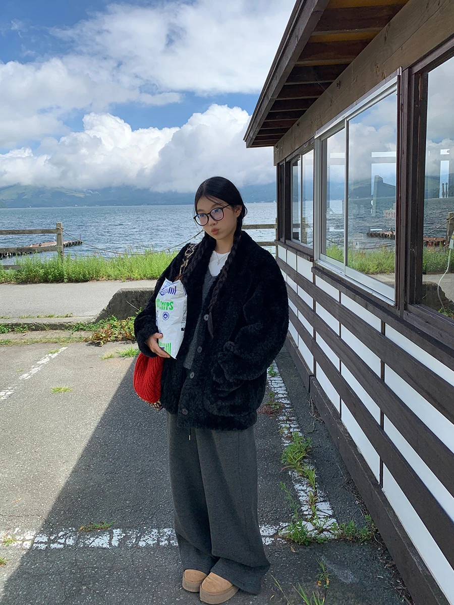 Red Celebri Studio Women's Bla V-Ne Fur Jaet Autumn Winter New Sle Cotton Coat Super Beautiful Commute Sle Long S...