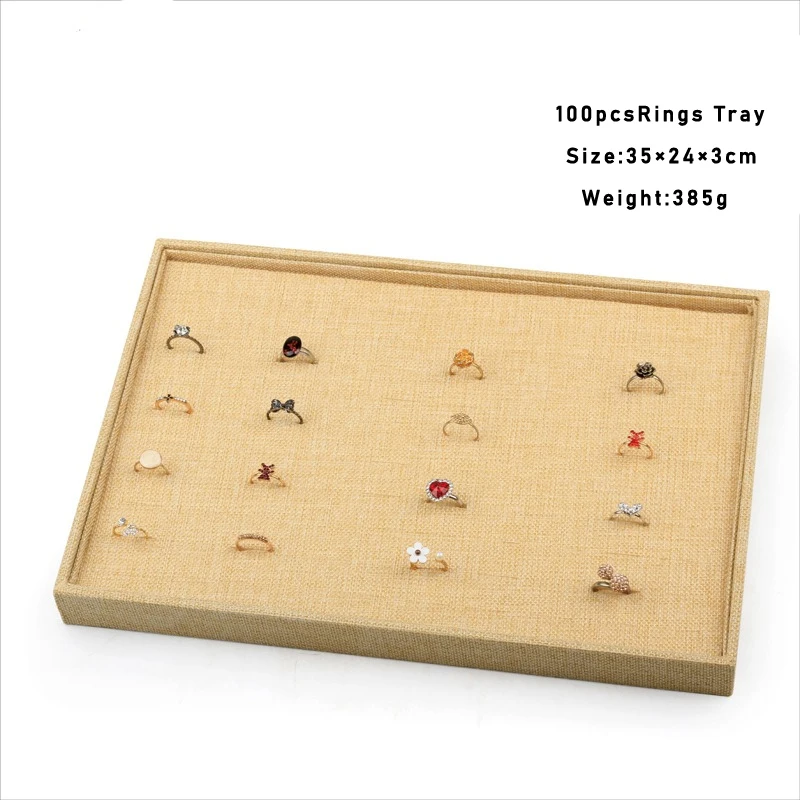 Wrapped Linen Jewelry Display Jewellery Tray 100pcsRing Bace Holder Necklaces Organizer Bracelets Showcase Pendants Box