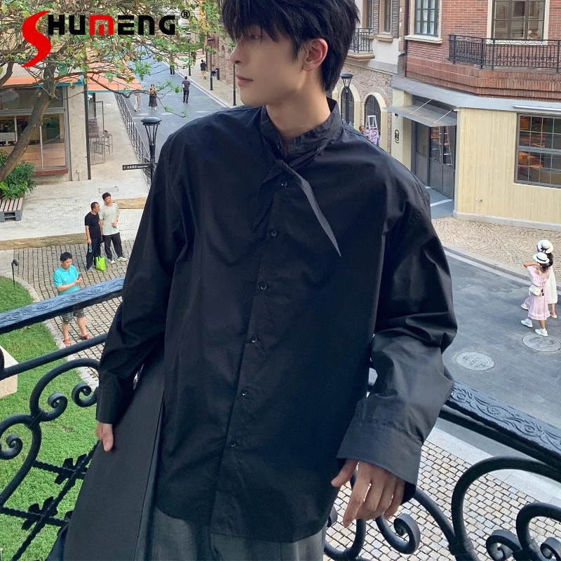 

Men's 2025 Spring Autumn New Shirts High-End Stylish Classic Loose Cotton Tops Male Handsome Long Sleeve Solid Color Chic Shirts