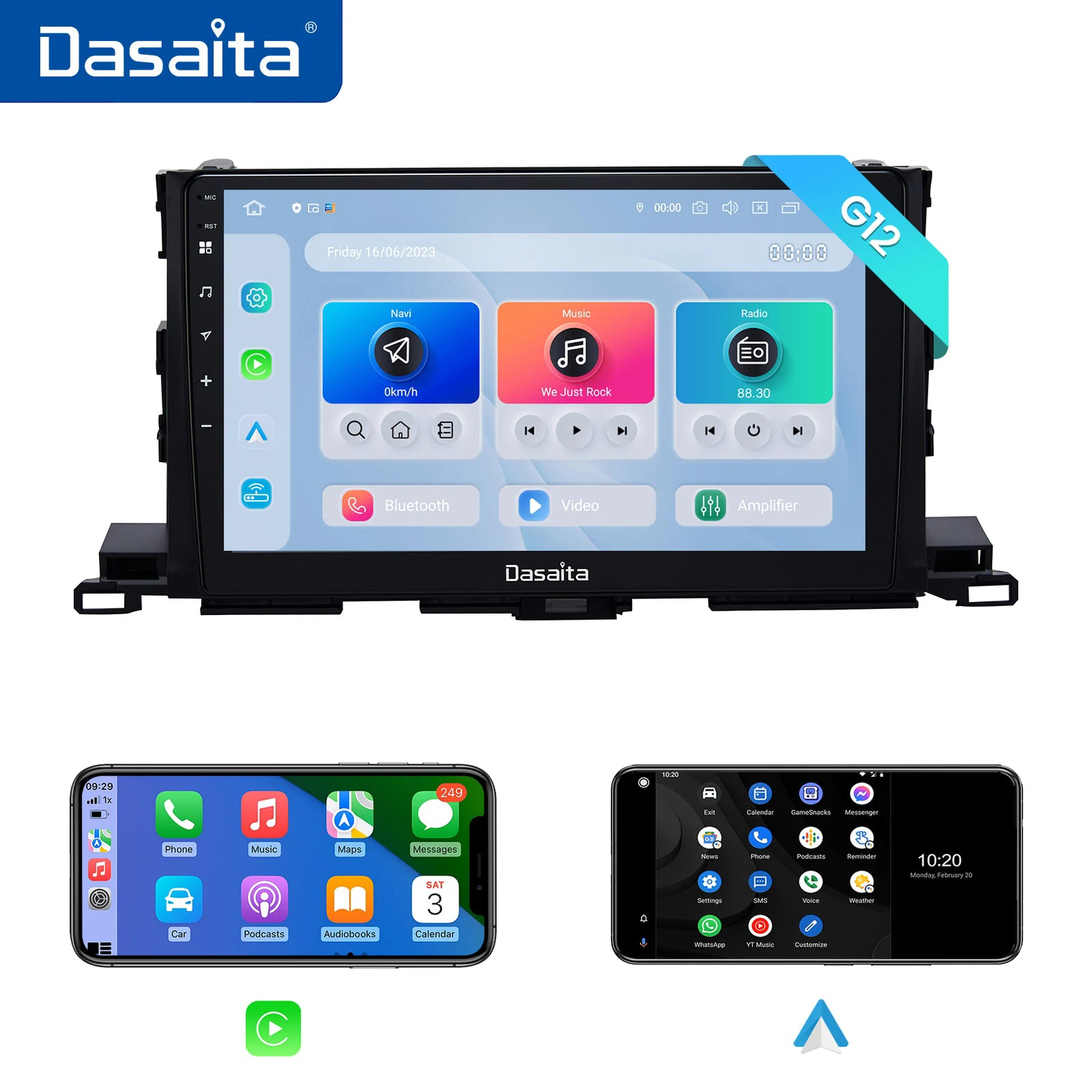 

Dasaita for Toyota Highlander 2015 2016 2017 2018 2019 Qualcomm 10.2" QLED Screen Wireless Carplay Android Auto Radio Car Stereo