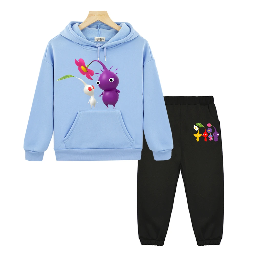 

Pikmin Print Hoodies 2PCS Top+ Pants kids boutique clothes anime hoodie Fleece sweatshirt boys girls Hooded Sets Autumn pullover