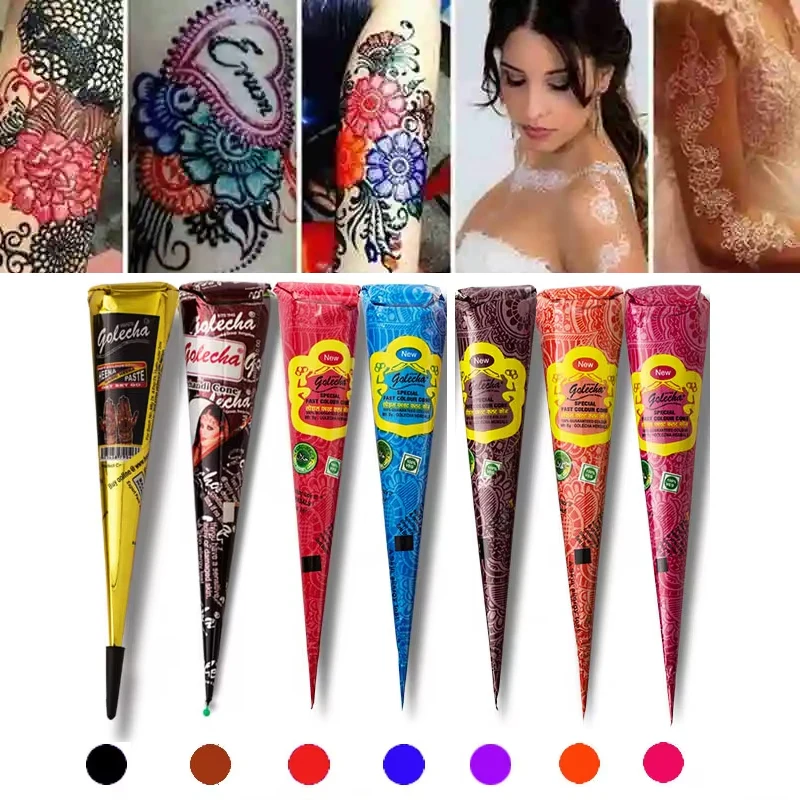 7 Colors 25g Henna Tattoo Paste Black Brown Red Henna Cones Indian For Temporary DIY Tattoo Sticker Body Paint Cone henne