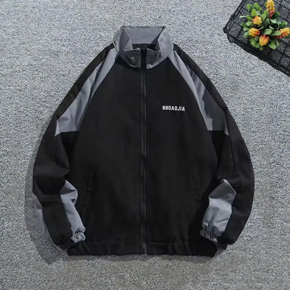 Jaket penahan angin pria dan wanita, jaket bergaya Hop trendi, kerah berdiri, mantel lengan panjang musim semi untuk pria dan wanita