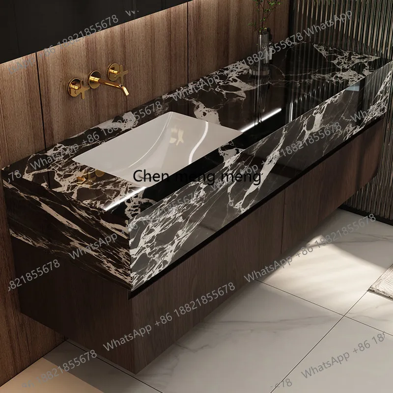 

Slate ceramic integrated bathroom cabinet combined bathroom washstand, solid wood bathroom cabinet