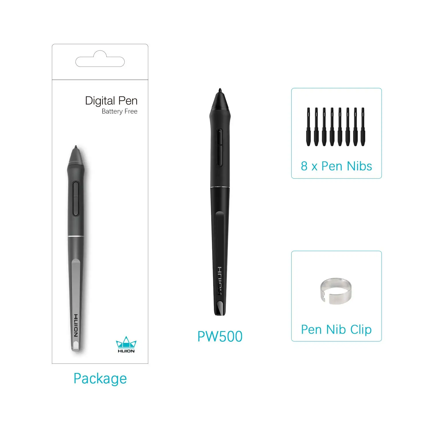 HUION PW500 Battery-Free Stylus for KAMVAS GT-191V2 / KAMVAS PRO 20/ 22 and Inspiroy Q11KV2 / WH1409V2 /Q620M