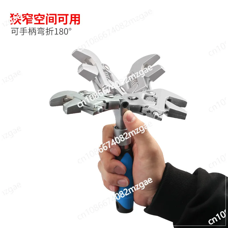 

Adjustable pulley wrench folding shaking head ratchet wrench machine repair five-in-one 10-inch wrench