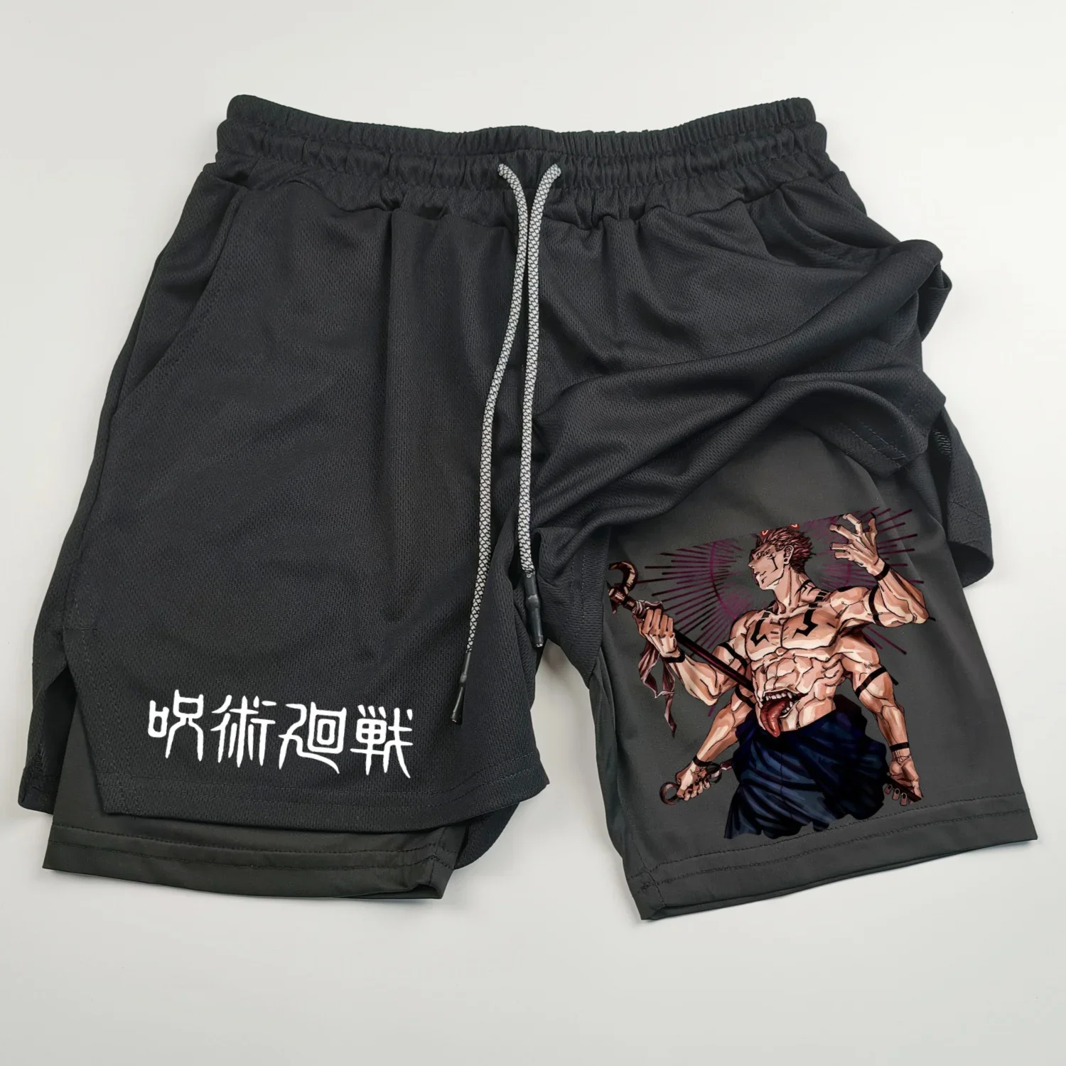 Jujutsu Kaisen Anime Graphic 2 in 1 Compression Shorts for Men Quick Dry Lightweight Gym Performance Shorts Athletic Activewear