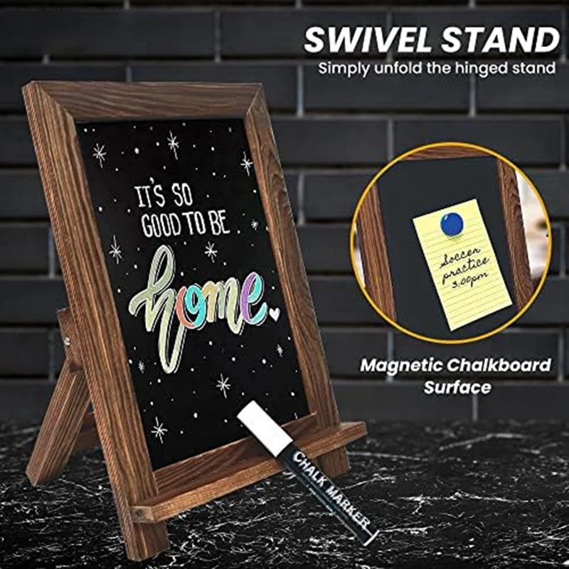 Framed Tabletop Chalkboard Sign, Magnetic Chalkboard, Built-In Ledge And Folding Stand, One White Chalk Marker Included Reusable