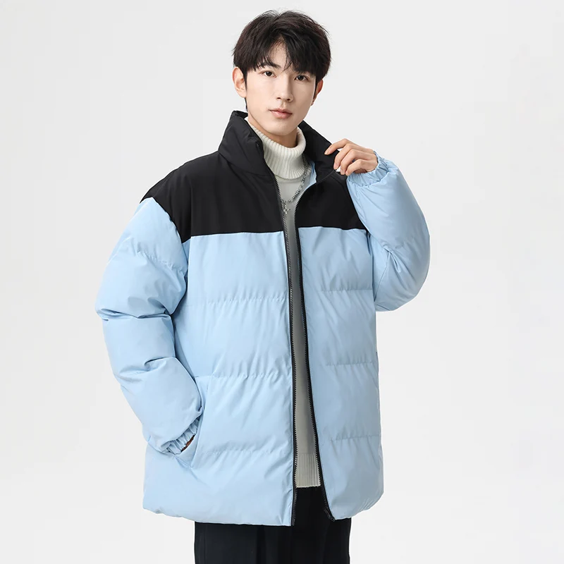 

Winter Thickened Warm MenParkas Outdoor Stand Collar Windproof Overcoat High Quality New Cotton Jacket for Men Color Blocked