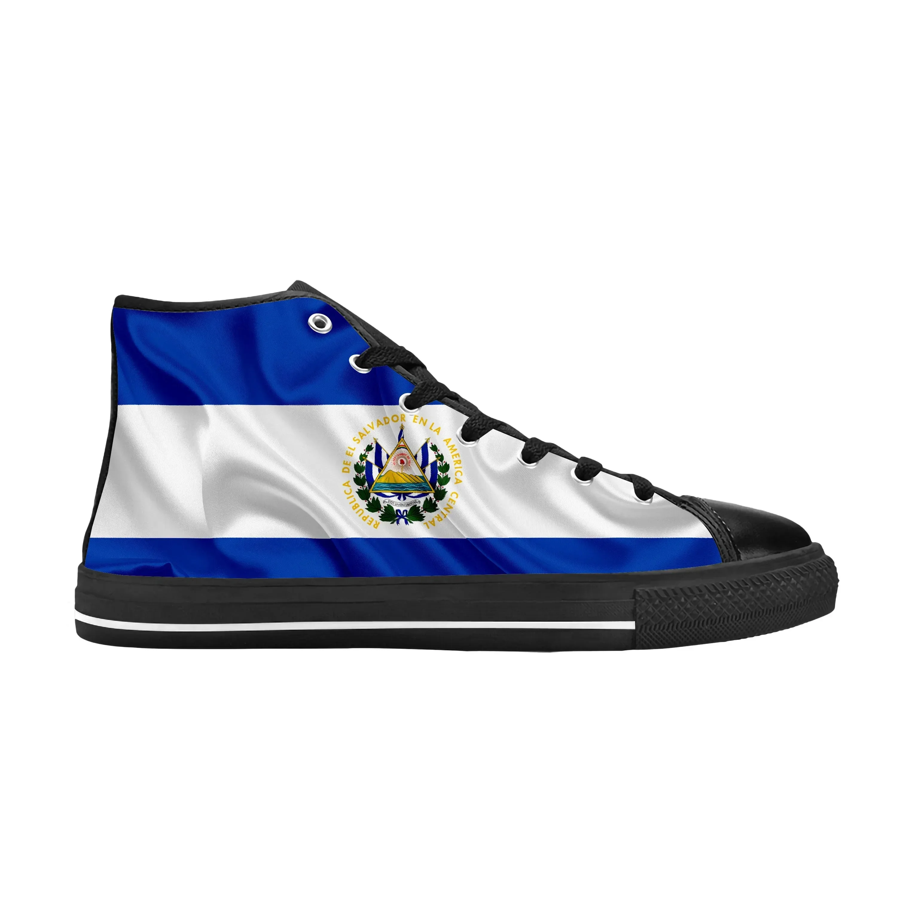 

El Salvador Salvadoran Flag Patriotic Pride Funny Casual Cloth Shoes High Top Comfortable Breathable 3D Print Men Women Sneakers