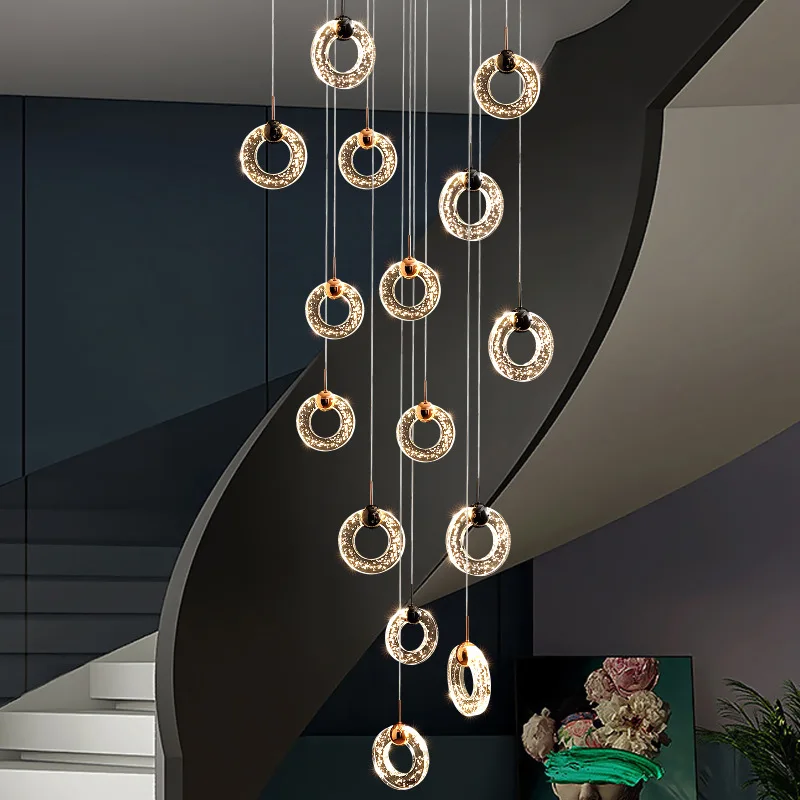 Modern Simple Chandelier Long Loft Chandelier Duplex Building Headlights Apartment Lights Villa Living Room Chandelier