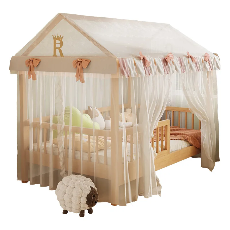 Nordic solid wood mosquito net tree house  splicing girl princess  with guardrail fence integrated  anti-drop
