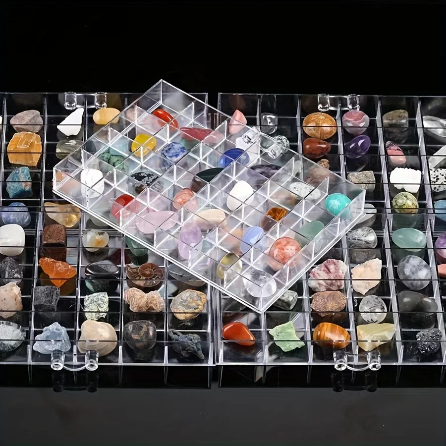 Crystal Display Case - Transparent Plastic Storage Box For Natural Stones, Rocks & Gemstones Collection
