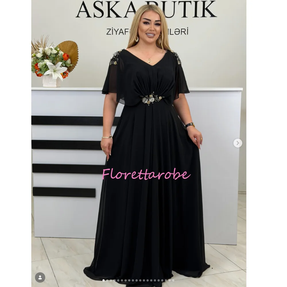 

Ruffles Sleeves Mother of The Bride Dresses for Women Chiffon Appliques Evening Gown V Neck Wedding Guest Dress Customized