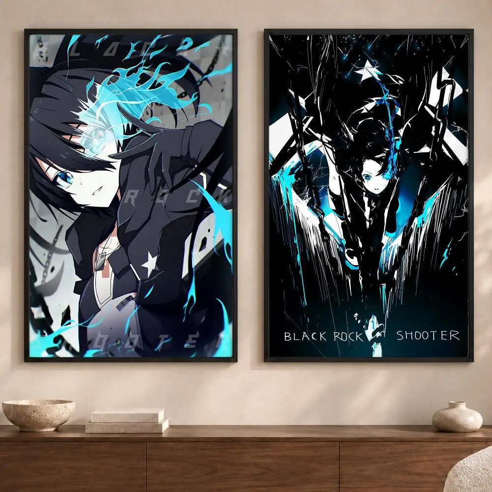 Anime B-Black Rock ShooterS Poster Art  Self-Adhesive No Glue Residue Wall Sticker for Home Office Nursery