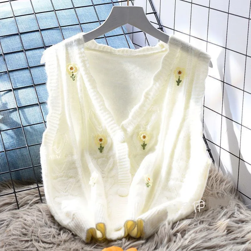 秋の韓国風新作おしゃれカーディガンVネック刺繍ニットベスト