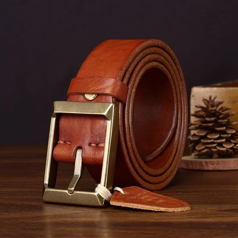 Thickened top layer leather copper belt for men needle versatile guy vegetable-tanned