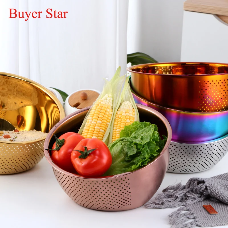 1Pc Rice Washer Strainer Bowl Stainless Steel Rice Washing Bowl Rice Sieve Colander Fruit And Vegetable Strainer Kitchen Tools