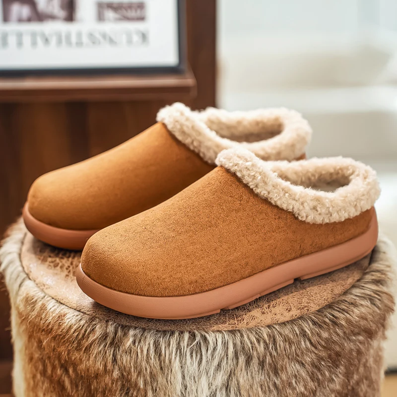 

Winter Plush Warm Men's Loafers Slip on Half Slippers Comfortable Home Shoes Cotton Shoes Lightweight Man Casual Walking Shoes