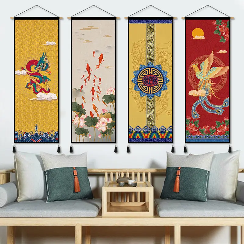 Thick Color China-Chic Hanging Picture Tapestry Living Tea Room Sofa Bedside Decoration Painting Hanging Background Cloth