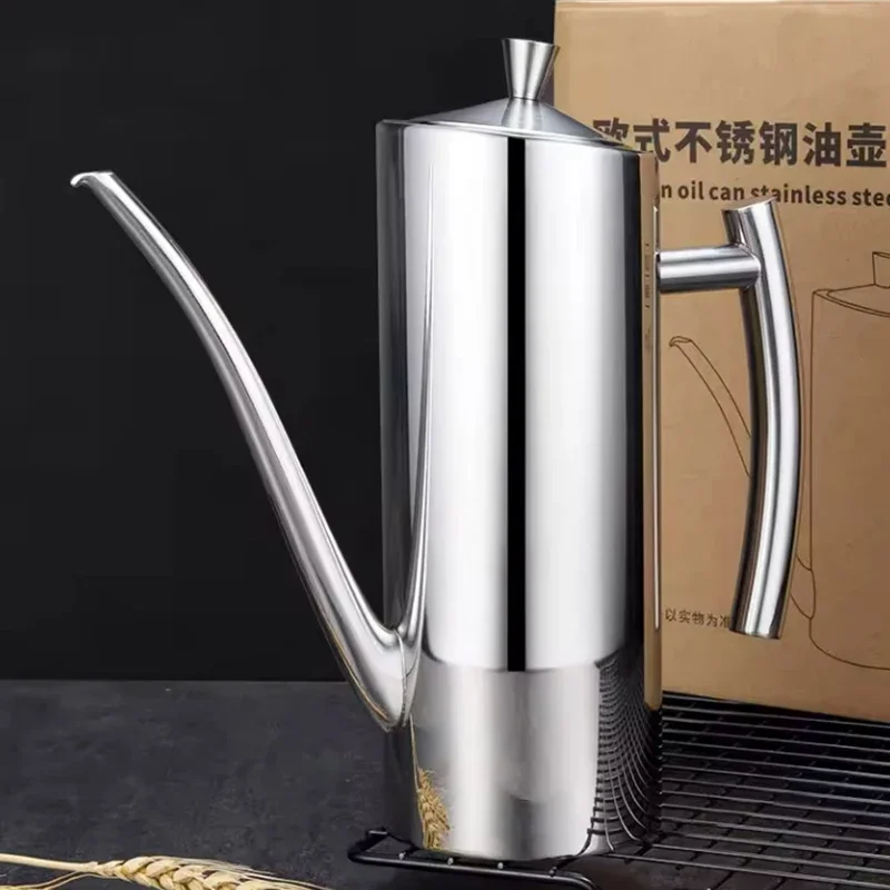 304 Stainless Steel Oil Dispenser Bottle with Anti-Drip Spout Leak-Proof Kitchen Oil Cruet for Cooking 500/700/1000ml
