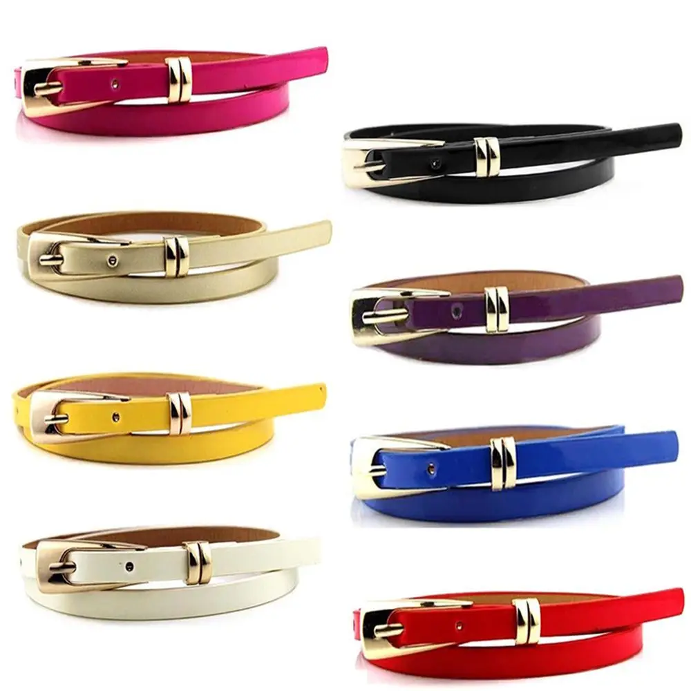 Ceinture en cuir PU pour femmes, bretelles simples, multicolore, couleur bonbon, pour filles, taille étroite et fine