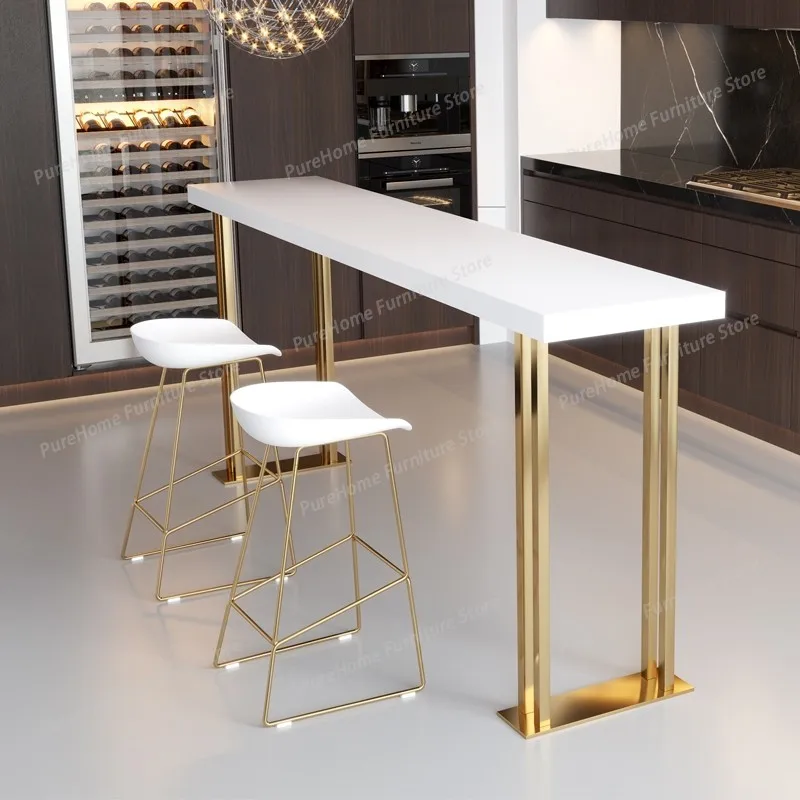 

Nordic Luxury Lacquered Solid Wood Bar Table Set, Long Narrow High Top Table Against Wall for Milk Tea Shop, Cafe & Home