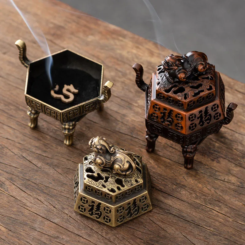 Retro Chinese Kirin Incense Burner Auspicious Beast Fortune Incense Holder Tea Ceremony Home Office Desktop Ornaments