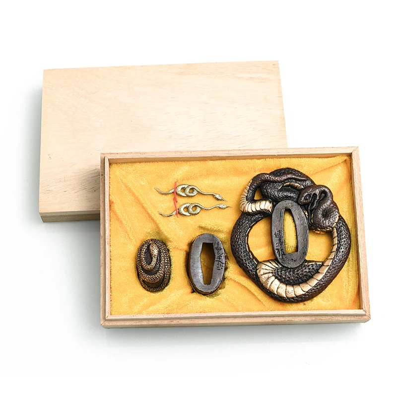 Samurai Sword Snake Tsuba Set Brass Plated Katana Guard with Fuchi Kashira Menuki,DIY- Custom Sword Accessories view 2