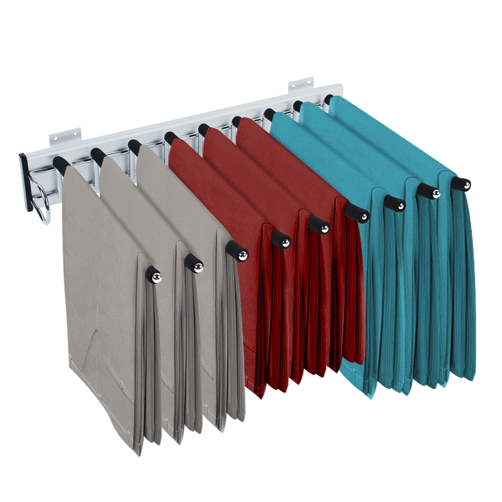 Pull Out Trousers Rack  Retractable Closet Pants Hanger Side Mounted Space Saving Trouser Hanger Rack, Left Side Installation