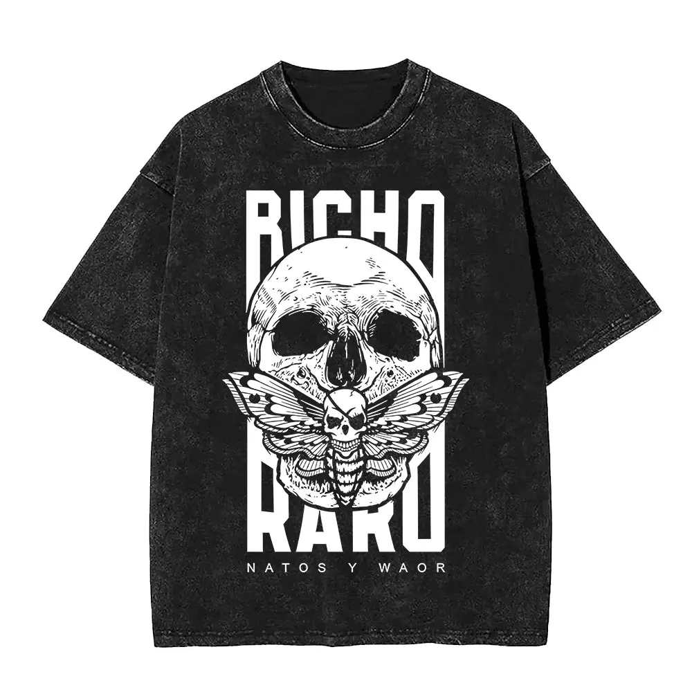 Rapper NATOS WAOR Bicho Raro Negra Esqueleto Lavado Camisetas Moda Vintage Camisetas Homens Mulheres Roupas Camiseta de Manga Curta