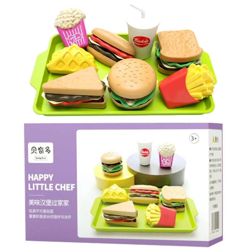 Hamburger Toys Set Children Play House Mini Artificial Food Fries Plastic Models Pretend Playset Kids Educational Toys Kit Gifts