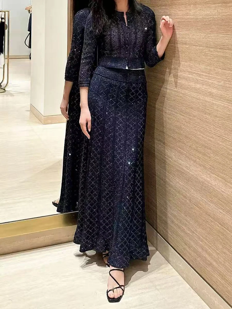 2026 Spring New Fashion Hollow-out Cardigan Women Elegant Temperament O-neck Sleeveless Knit Tops or Mid- length Skirt Ladies 2 2026 Spring New Fashion Hollow-out Cardigan Women Elegant Temperament O-neck Sleeveless Knit Tops or Mid- length Skirt Ladies 2