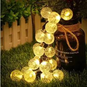 LED Solar Crystal Globe String Lights Warm White Light Outdoor Garden Patio Yard Pathway Party Decorative Fairy Light Waterproof