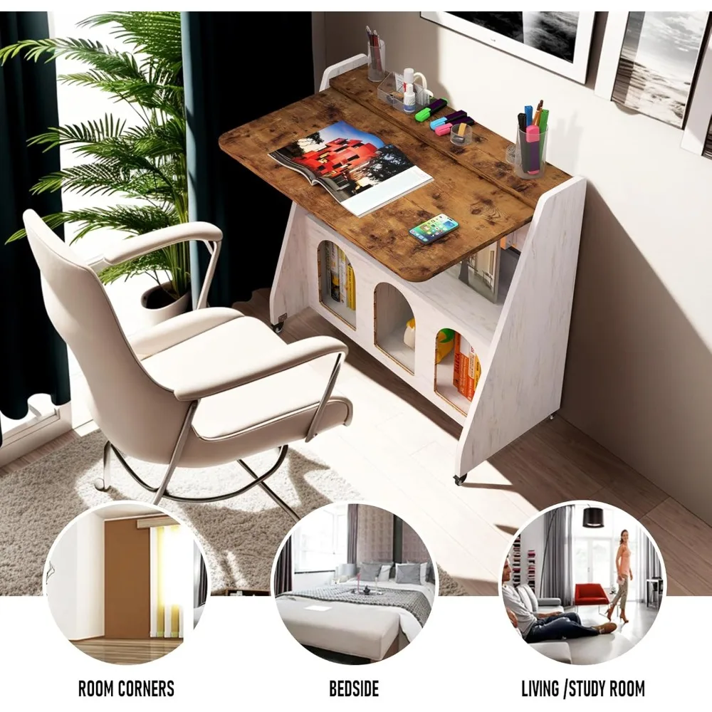 Multi-Functional Mobile Home Office Desk with Lockable Wheels