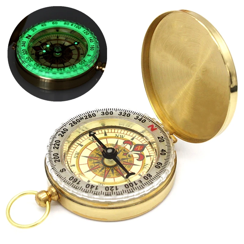 High Quality Camping Hiking Pocket Brass Golden watch Compass with luminous Portable Compass Navigation for Outdoor Activities
