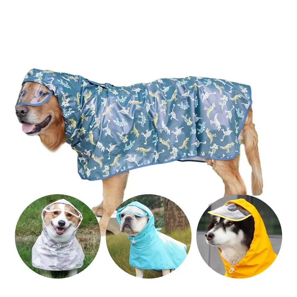 Dog Clothes Waterproof Dog Raincoat Transparent Brim PU Dog Rain Poncho Fluorescent Dinosaur Pattern Pet Rain Jacket Corgis