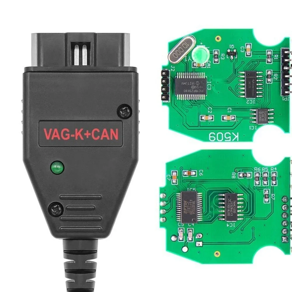 

Диагностический сканер VAG K+CAN Commander 1.4 OBD2 с чипом FT232RL PIC18F25K80 и кабелем для VW, Skoda, Seat