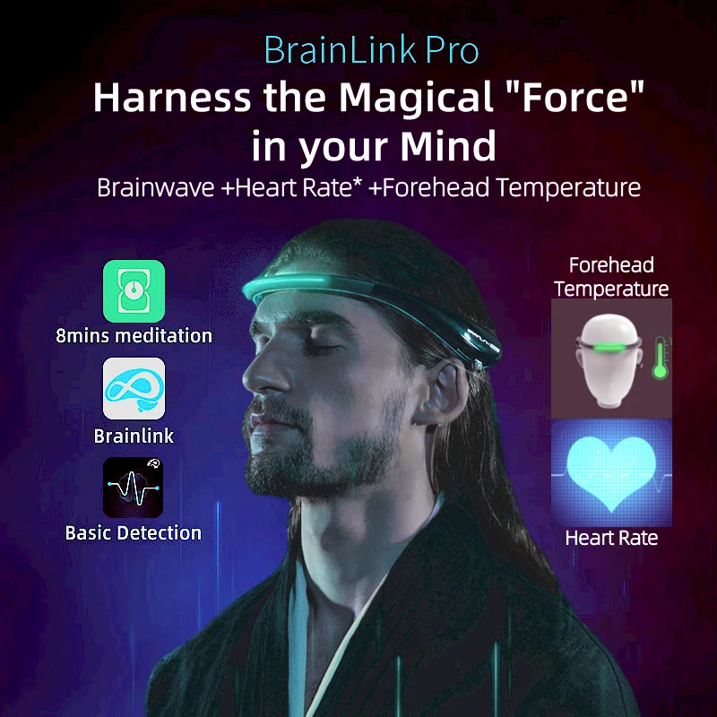 New Brainlink Pro Brainwave EEG Headband for Neuro-feedback Mind Control Smart Headset with Heart Rate Sensor Emotion Detection