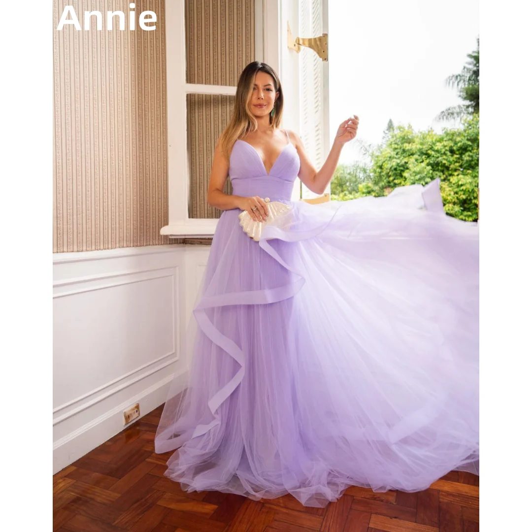 Annie Elegant Purple Tulle Vestidos de noite, Vestido de casamento formal, Vestido de baile para senhora, Ocasião especial