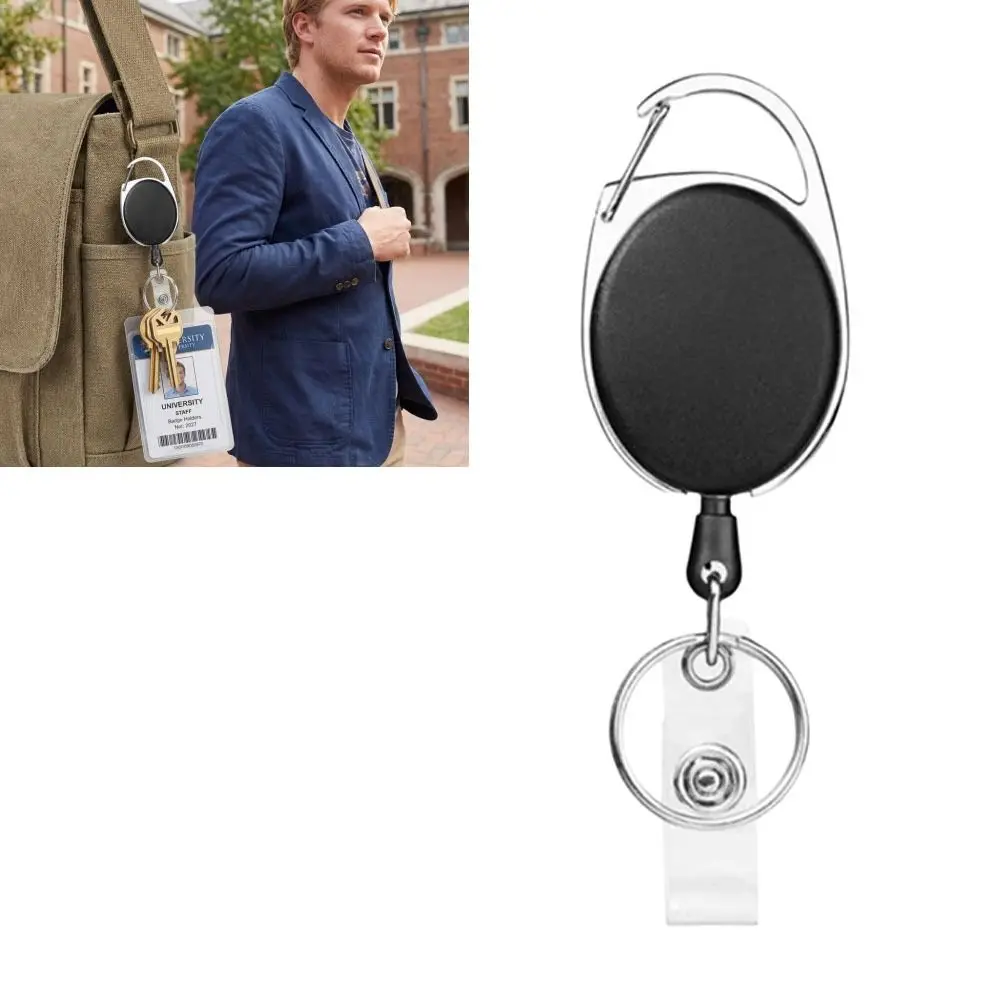 

10 Pcs Durable ABS Retractable Badge Reel Heavy Duty Black Key Holder Badge Reel Holder Employee