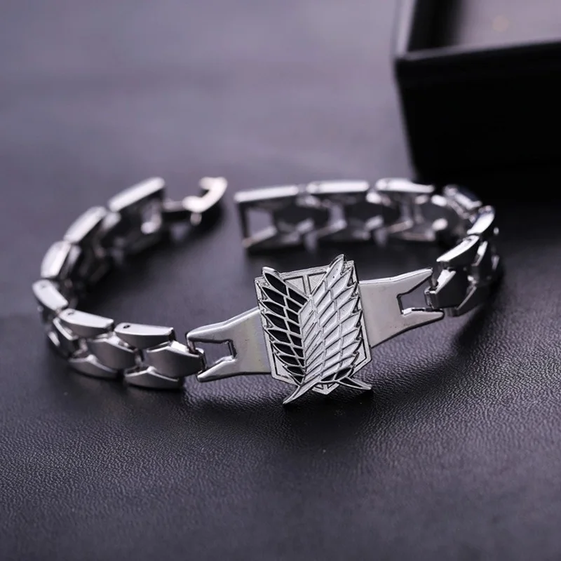 New Unisex Charming Attack On Titan Shingeki No Kyojin Metal Bracelet Wings Punk Style Hand Chain Bangles Fashion Jewelry