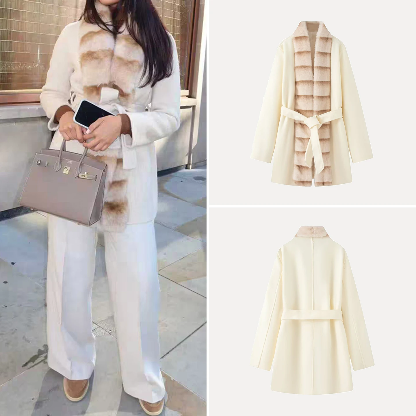 

Женское шерстяное пальто Ele Ladylike средней длины с воротником из искусственного меха, осенняя коллекция 2025 года, новое, из высококачественных материалов, 100% шерсть