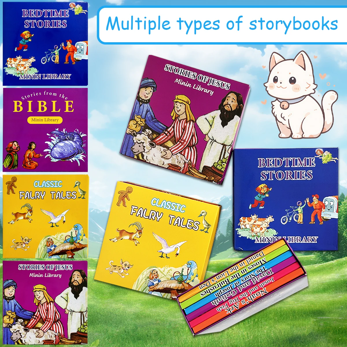 1. 6Pcs Mini Pocket Story Books Minin Library Kids Classic Fairy Tale Bedtime Reading Board Book Children Enlightenment Gift