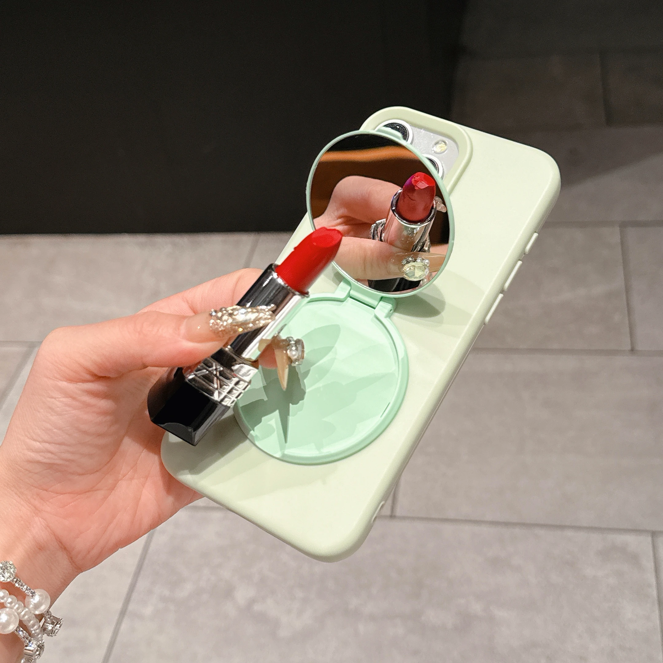 

Fashion Makeup Folding Mirror Holder Phone Case For IPhone 12 13 14 15 16 Plus Promax 16E Silicone Anti Drop Protective Cover