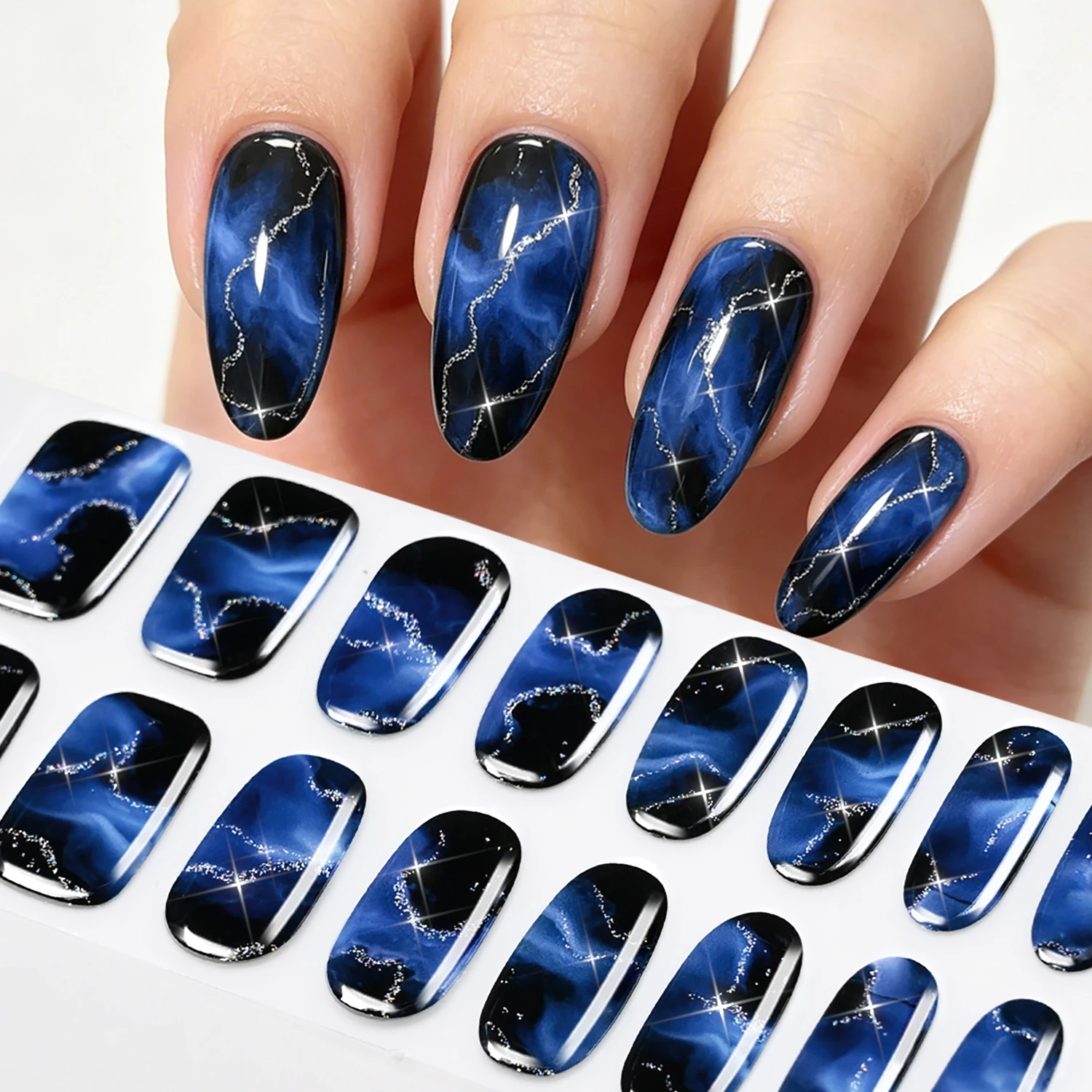 16 Tipps für Aquarell-Smudge-UV-Nagellackstreifen, Backfreie 3D-Glitzer-Marmor-Vollabdeckungs-Nagelstreifen, Selbstklebende Maniküre-Aufkleber – Detail 12