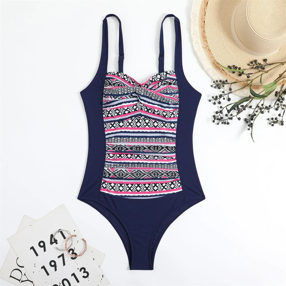 Vintage Print Bikini Patchwork Badeanzug Push Up Bademode Frauen Ein Stück Badeanzüge Strand Outfit Biquinis Feminino Trend