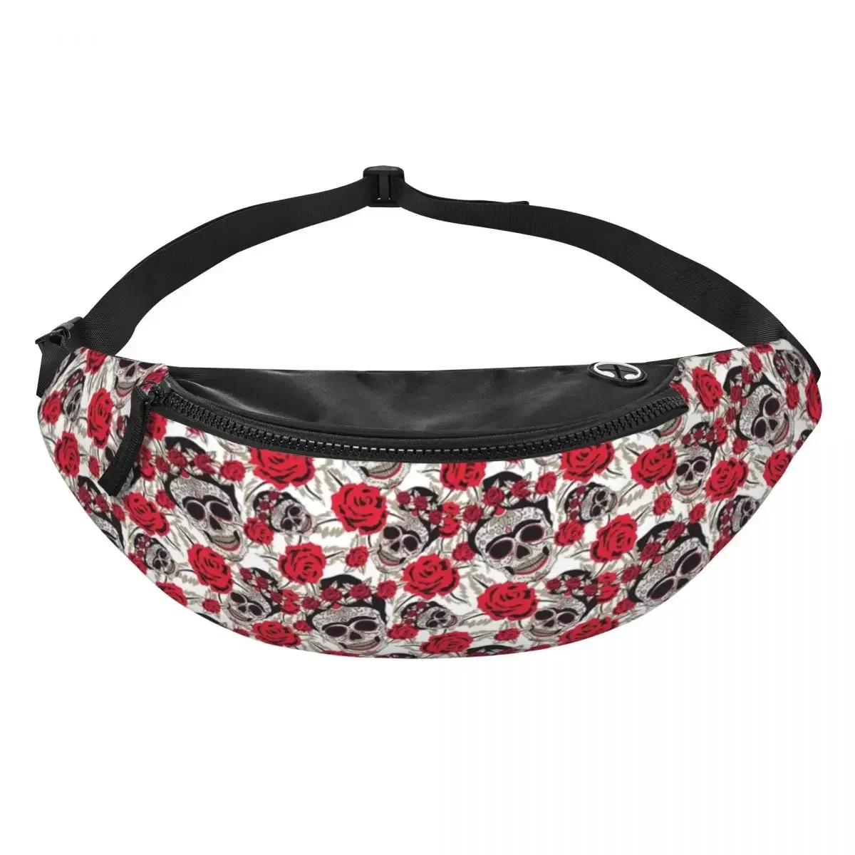 Fashion Mexican Sugar Skull Pattern Fanny Pack Women Men Crossbody Waist Bag for Camping Biking Phone Money Pouch